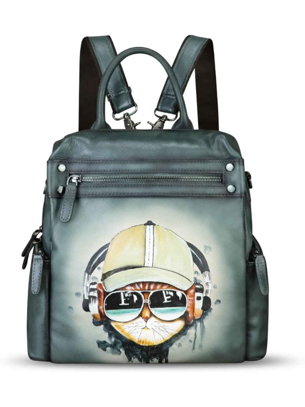 Hand-Painted Genuine Leather Backpack for Women | Casual Convertible Daypack